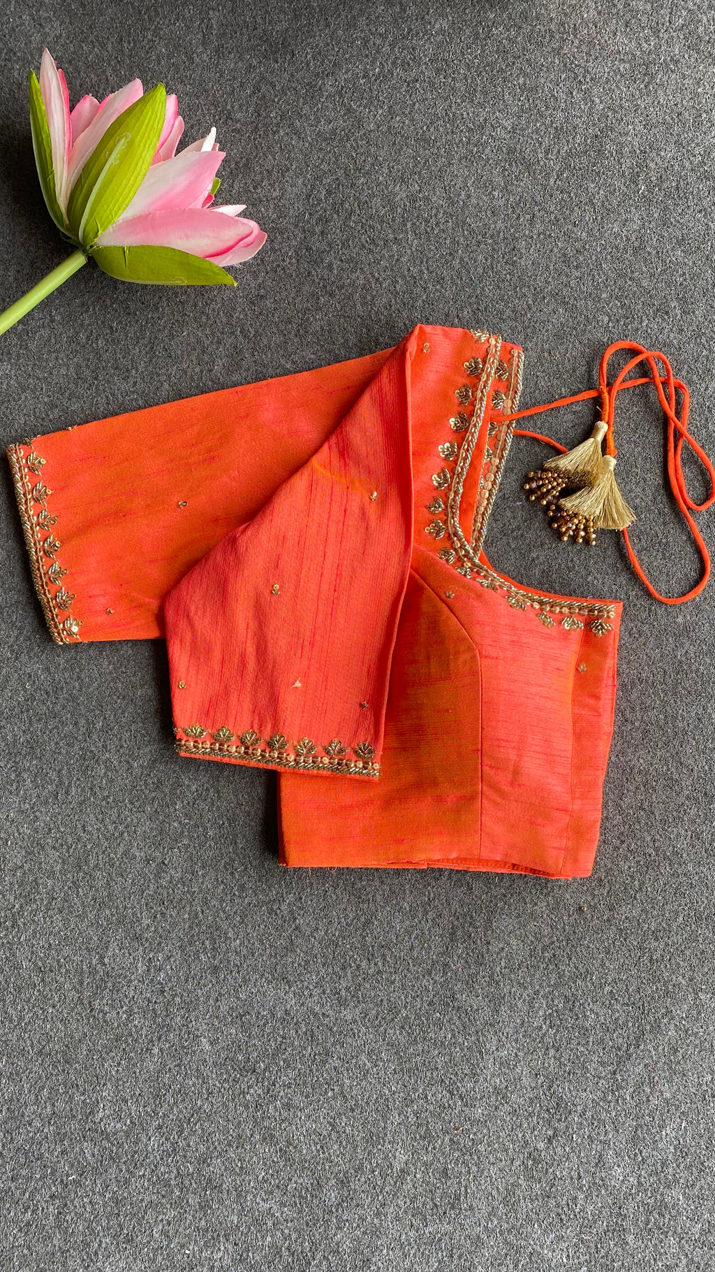 Orange silk heavy hand worked blouse