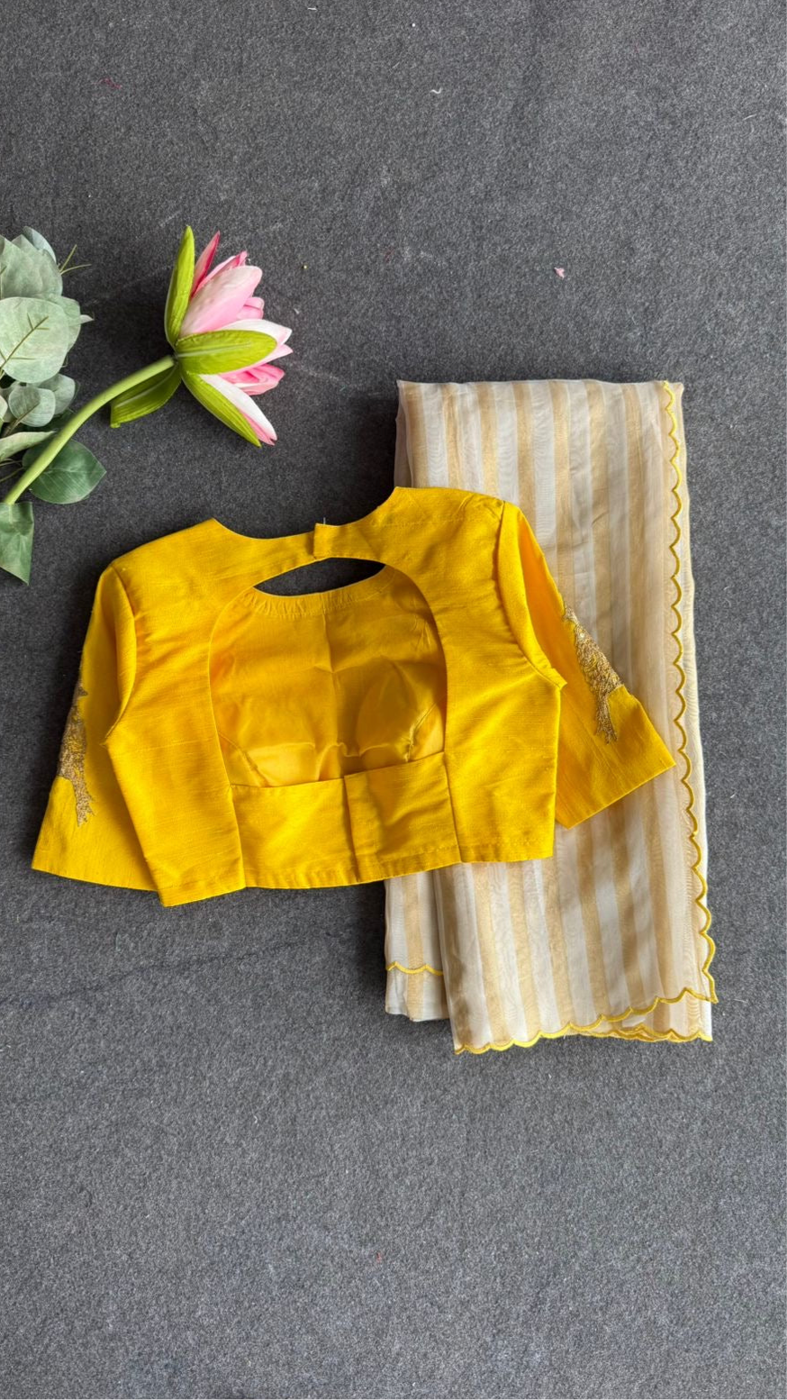 Yellow silk sleeve bird hand work blouse ( Only blouse )