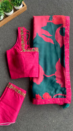Peacock pink & green saree with pink handwork blouse
