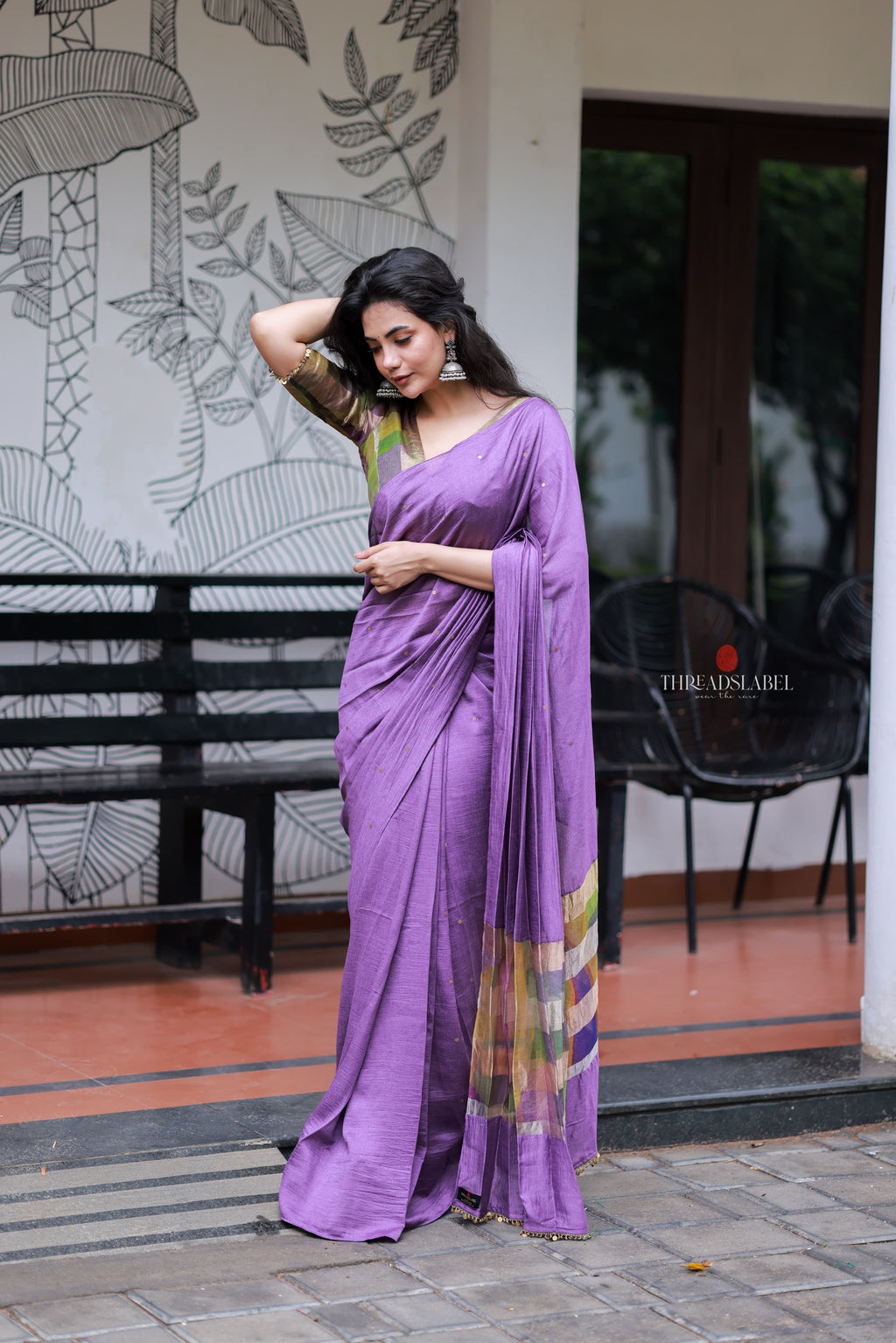 Purple Marble Saree with Handwork Blouse