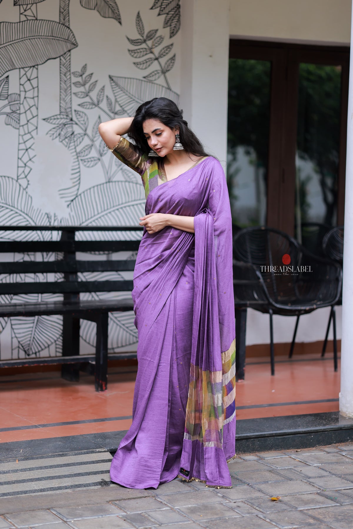 Purple Marble Saree with Handwork Blouse