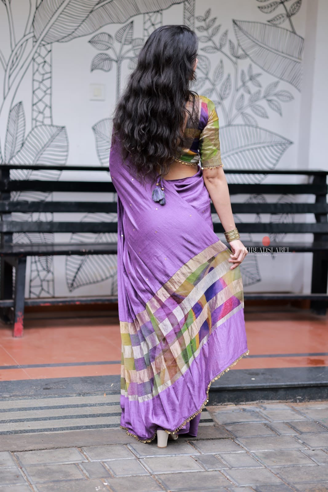 Purple Marble Saree with Handwork Blouse