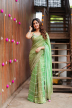 Multi Green Mul Chanderi Saree with Handwork Blouse