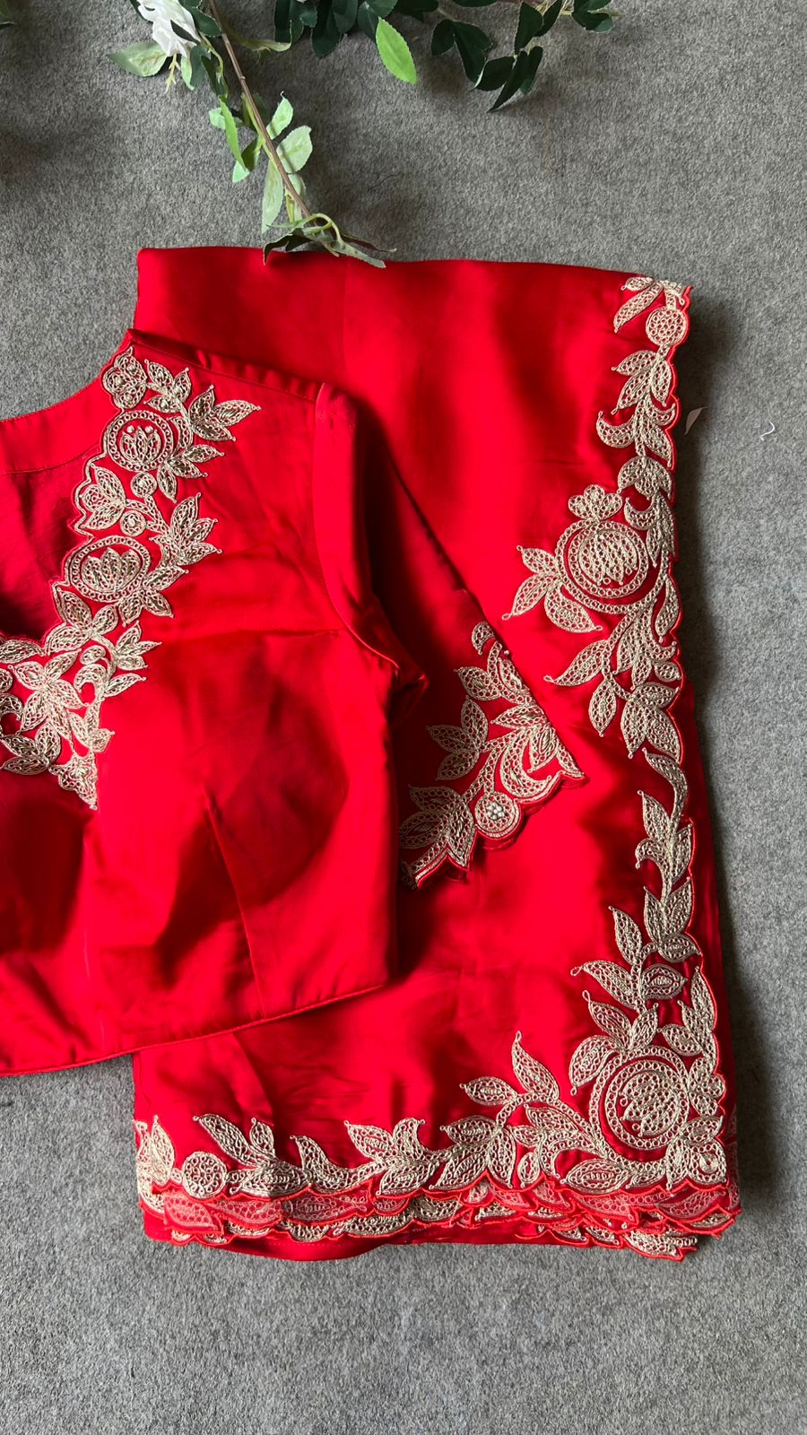 Red Gajji silk saree with heavy embroidery blouse
