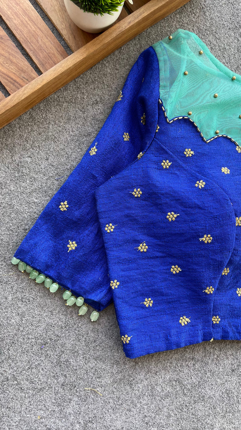 Blue silk netted & handwork blouse