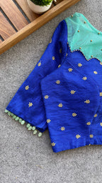 Blue silk netted & handwork blouse