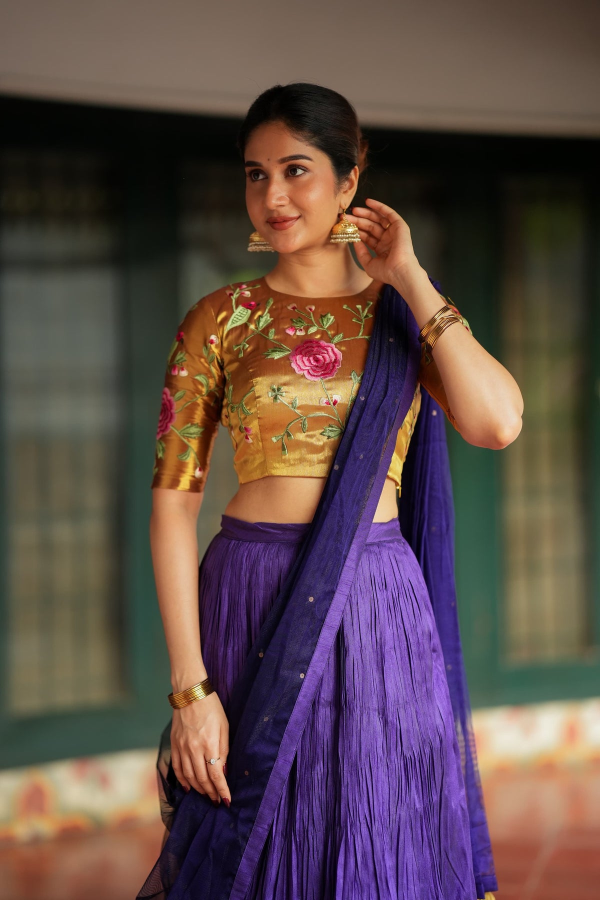 Purple gold embroidery lehenga
