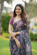 Grey georgette floral print saree (only saree)
