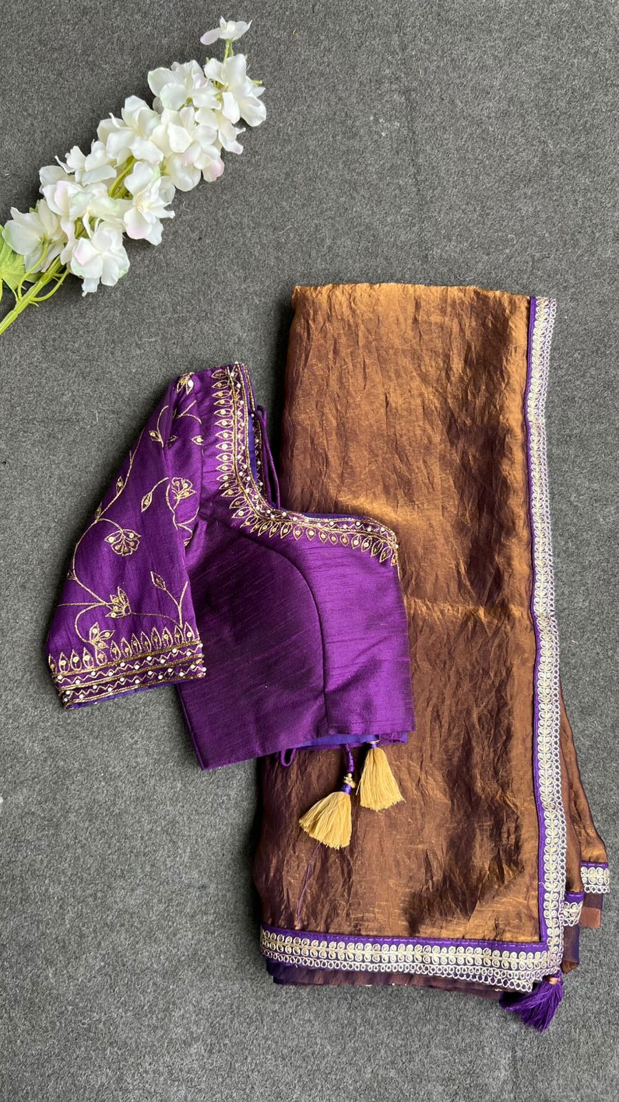 Purple heavy embroidery hand work blouse (Only blouse)