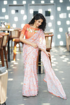 Reddish orange tissue floral hand work blouse(only blouse)