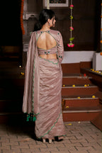Dusty silver tissue hand made saree & blouse