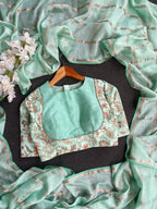 Cyan blue embroidery work blouse