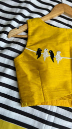 Yellow silk bird embroidery blouse