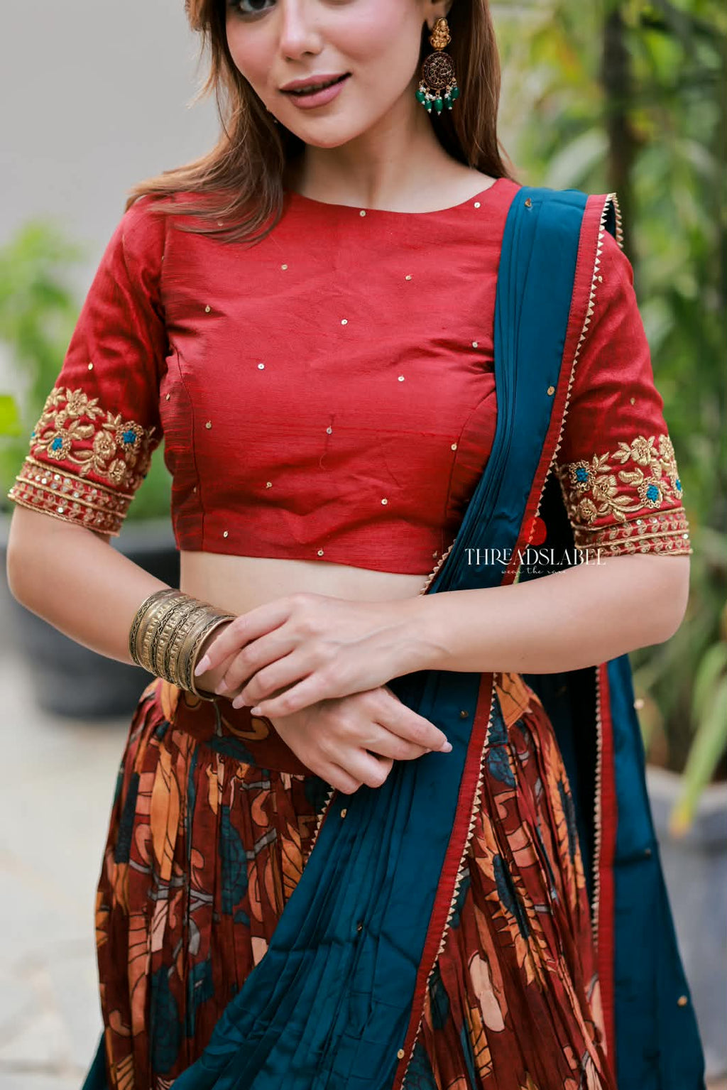 Maroon kalamkari handwork lehenga