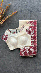 Cream kota cotton saree with mirror work blouse