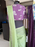 Parrot kota saree with lavender cotton blouse