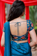 Deep blue marble saree with handwork blouse
