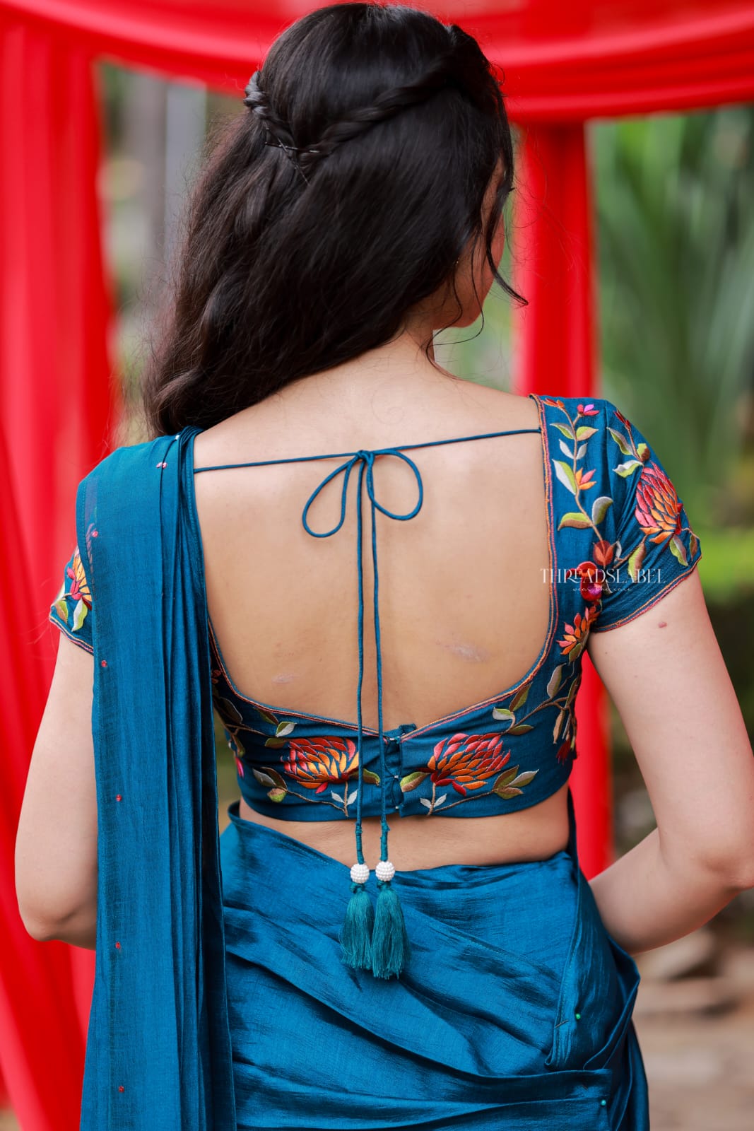 Deep blue marble saree with handwork blouse