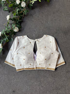 White silk shoulder hand worked blouse