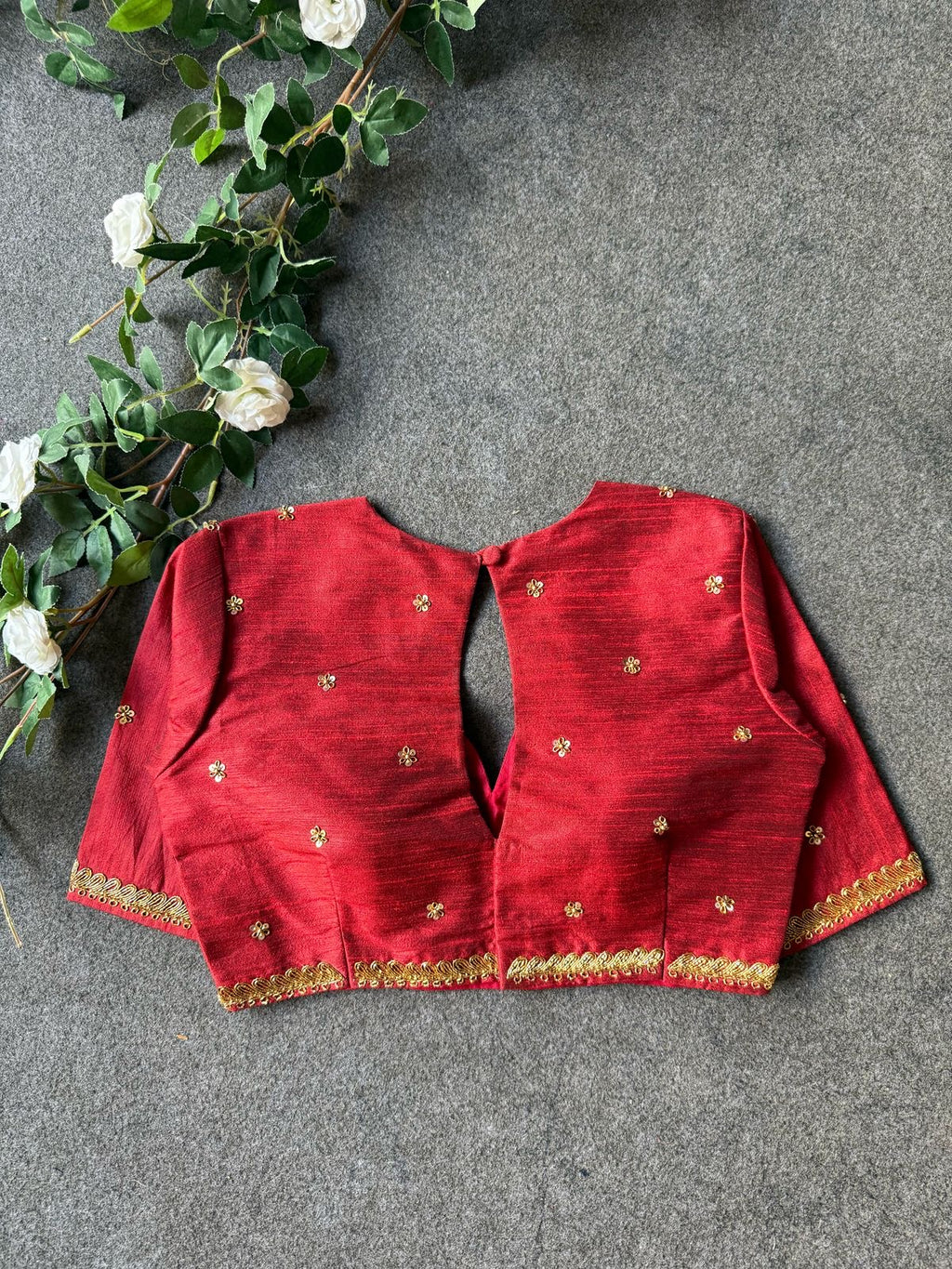 Maroon silk shoulder hand worked blouse