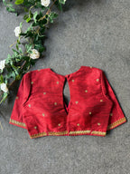 Maroon silk shoulder hand worked blouse