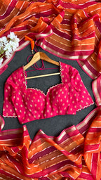 Pink & orange stripped soft organza saree with banarasi hand work blouse