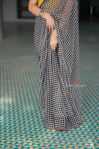 Black & white matrix chiffon saree with chess blouse