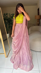 Purple pink tissue hand work lehenga