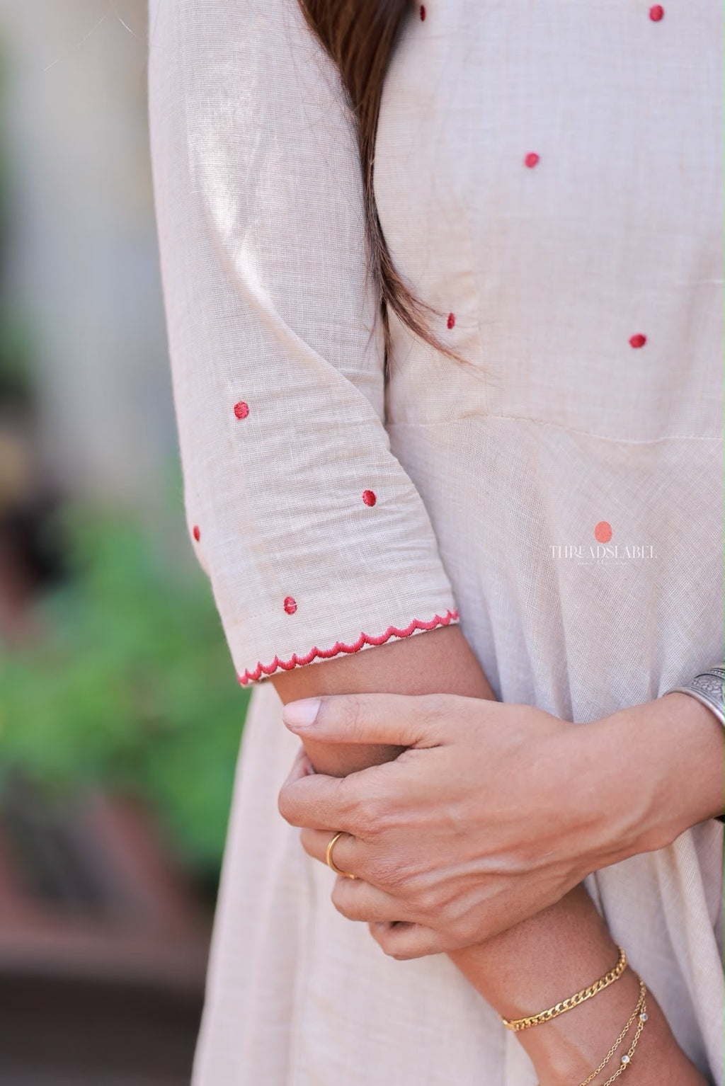 Cream cotton 3 piece Kurti set