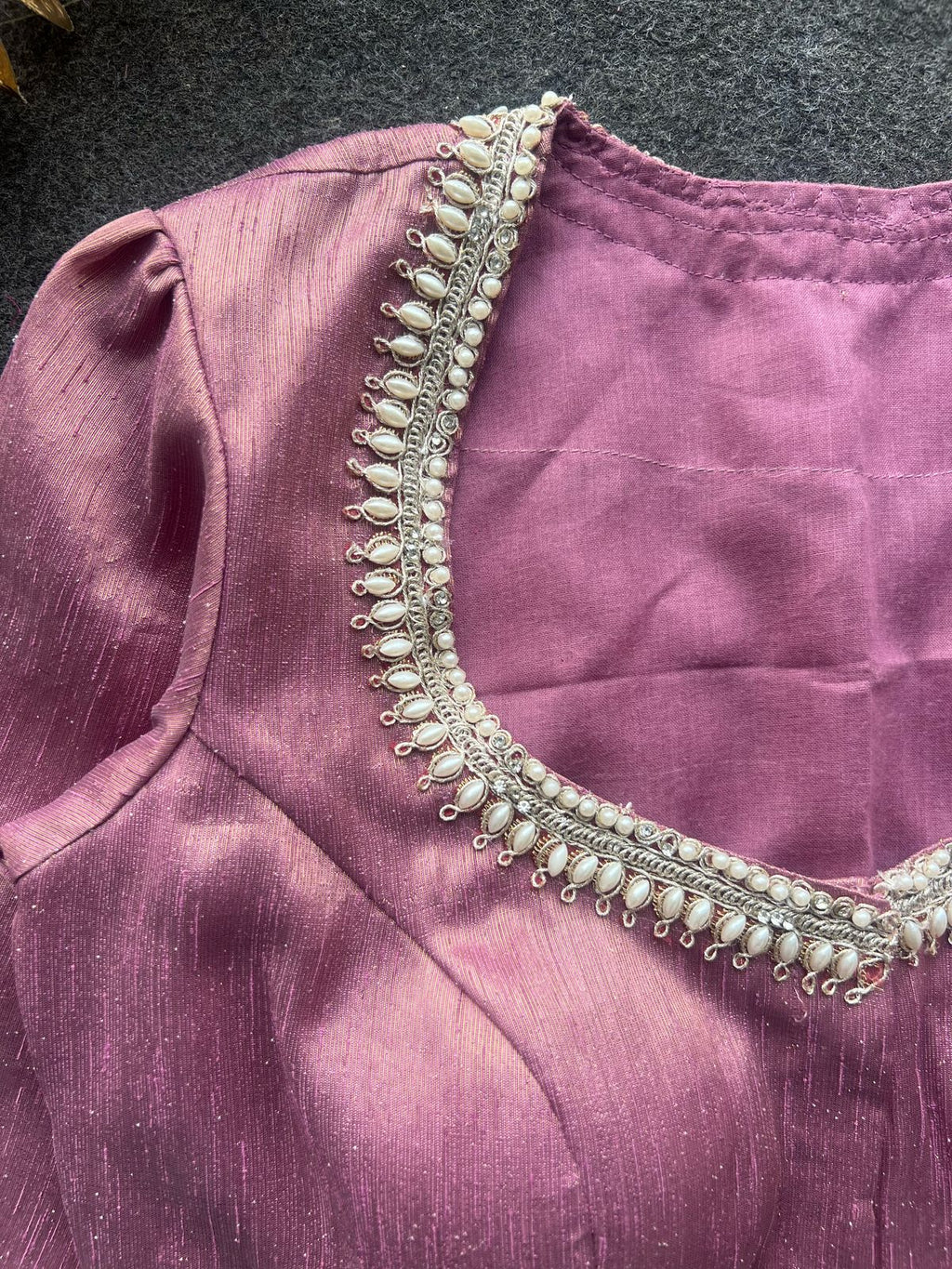 Light pink tissue pearl worked blouse