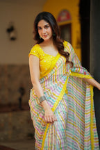 Multi viscose jute saree with hand work blouse
