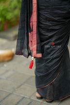 Black mul chanderi saree with pink embroidery blouse