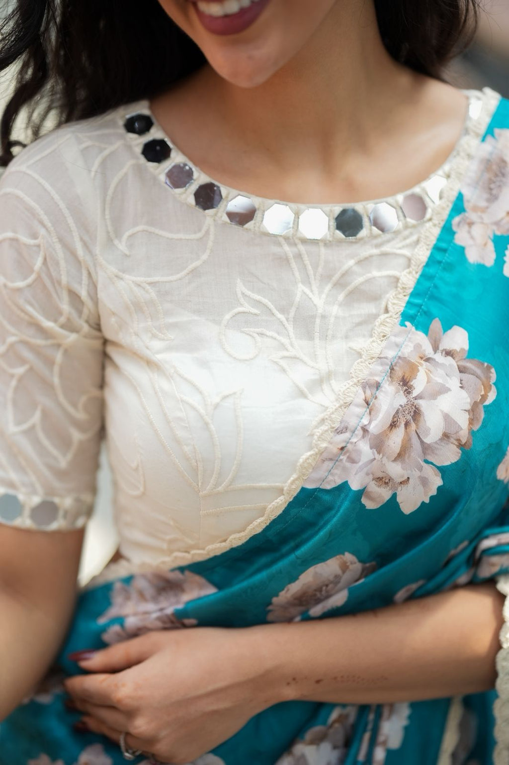 White cotton embroidery mirror work blouse (only blouse )