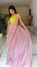 Purple pink tissue hand work lehenga
