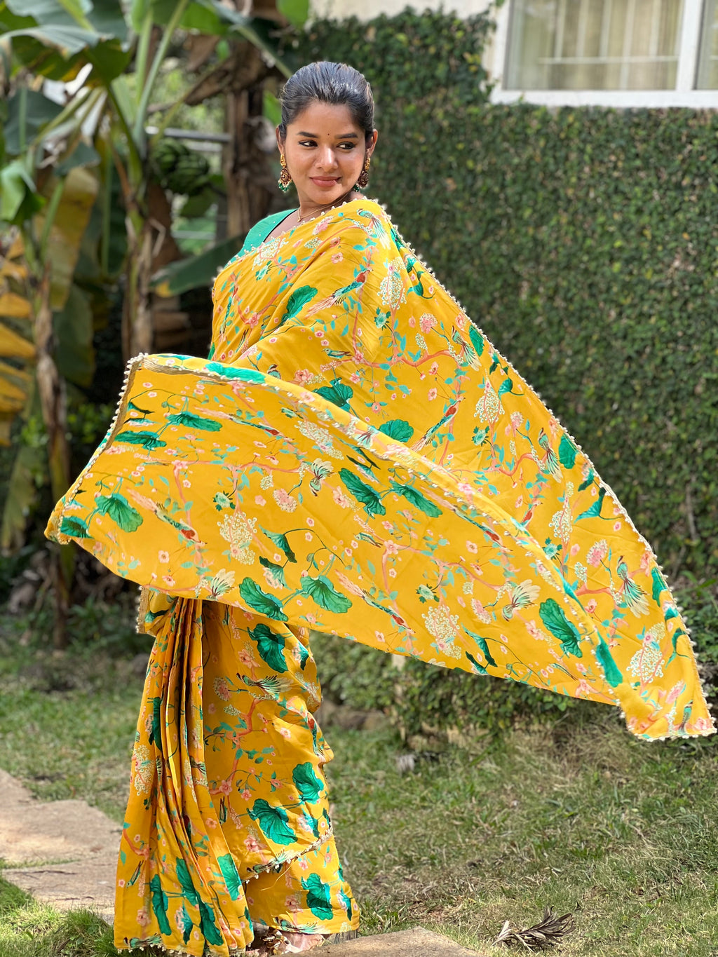 Green tissue hand work blouse (only blouse)