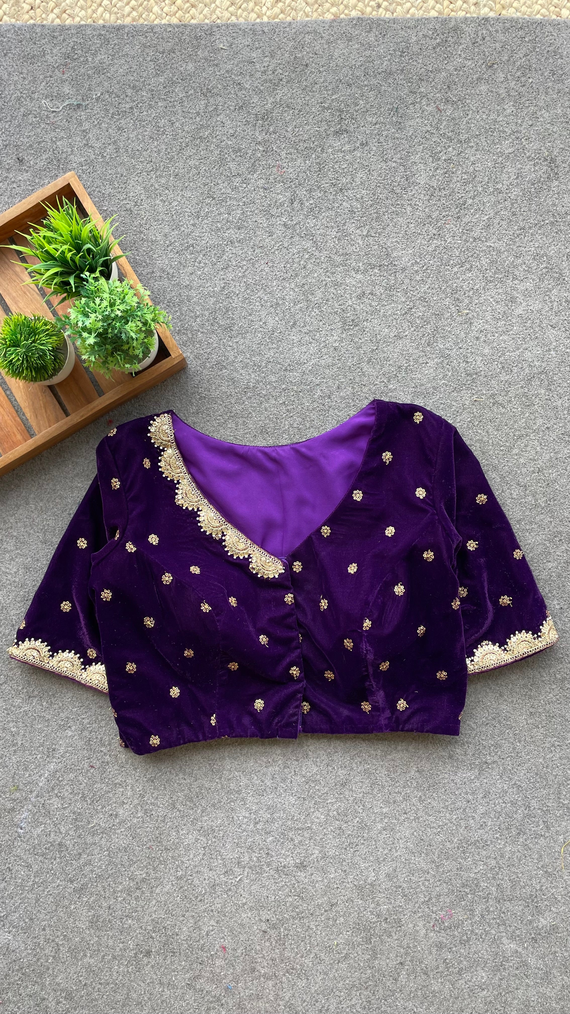 Purple velvet handwork blouse