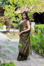 Bottle green Marble Saree with Handwork Blouse