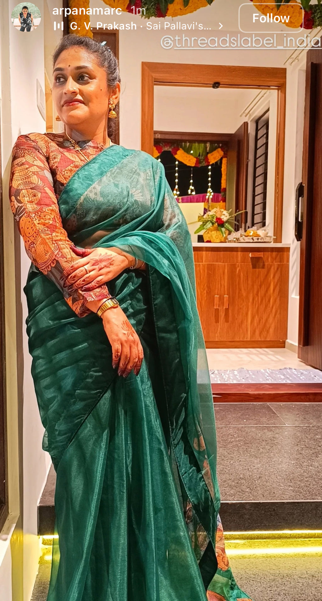 Brown kota kalamkari hand work blouse