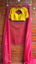 Yellow floral banarasi hand work blouse (only blouse)