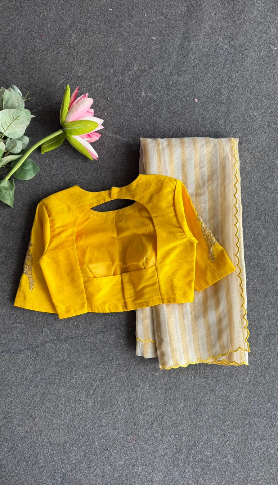 Yellow silk sleeve bird hand work blouse ( Only blouse )
