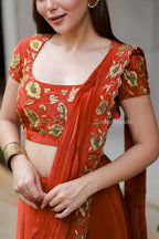 Orange rust satin handwork lehenga