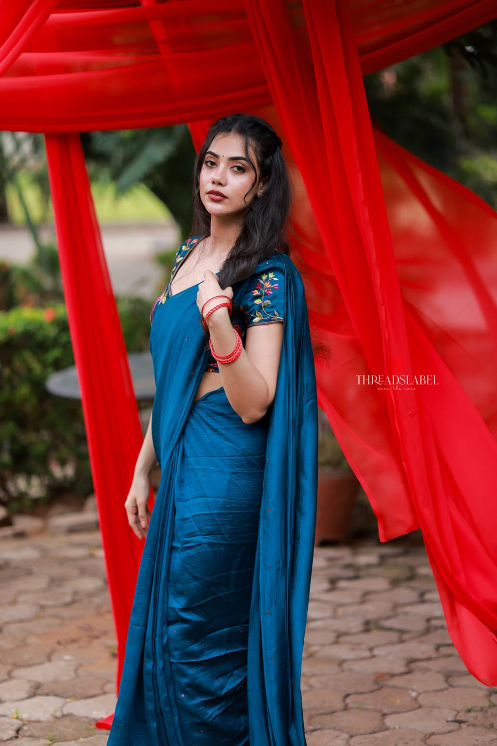 Deep blue marble saree with handwork blouse
