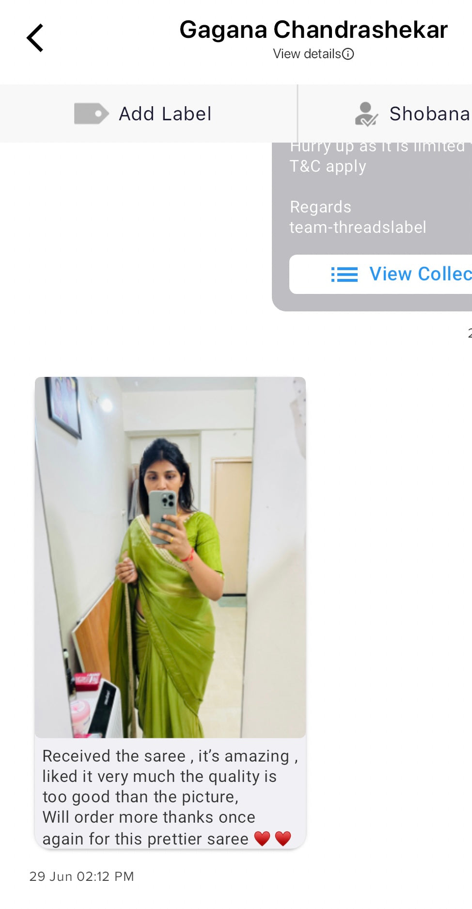 Green soft organza saree with hand worked blouse