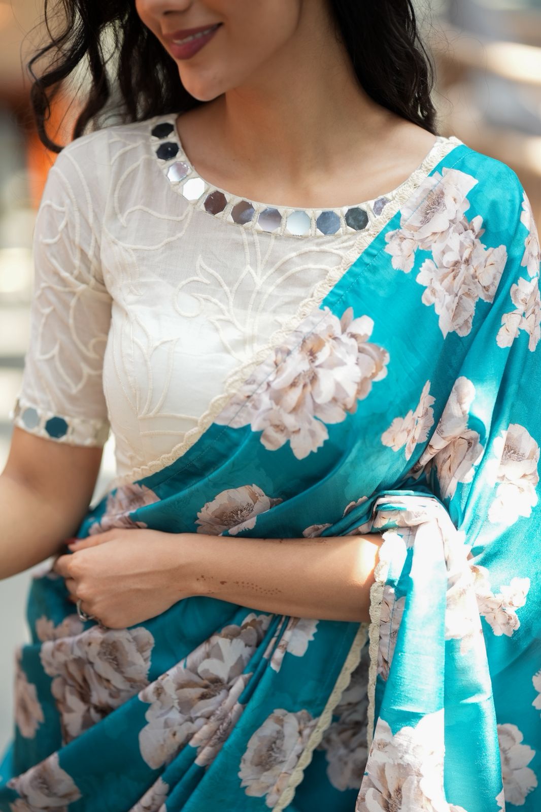 White cotton embroidery mirror work blouse (only blouse )