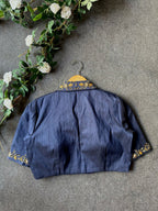 Midnight blue silk collar hand worked blouse