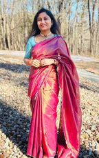 Blue tissue banarasi hand worked blouse (Only blouse)