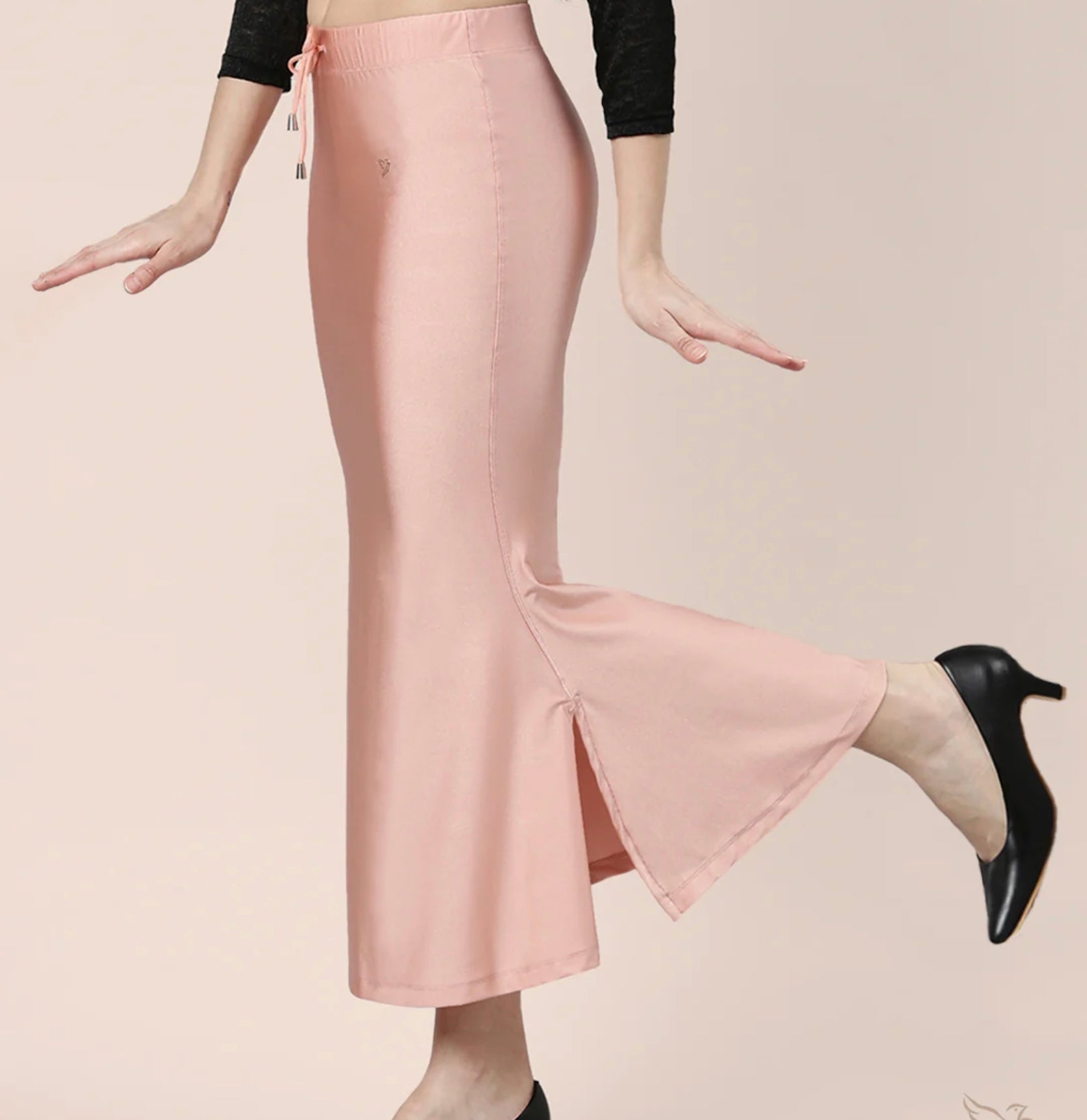 Pink champaign Shimmer/satin women saree shape wear