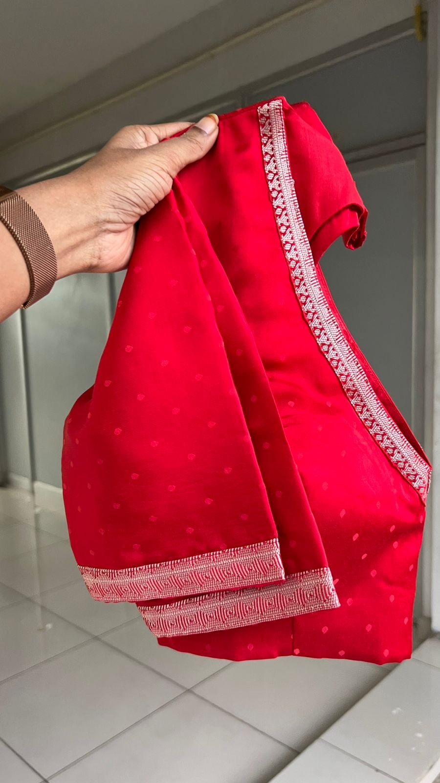 Red malai silk saree with zari work blouse