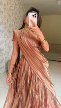 Copper tissue hand work lehenga
