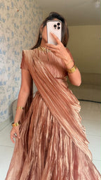 Copper tissue hand work lehenga